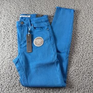 TRACTR MONA Bright Dive Blue‎ High Rise Stretch Cut Off Crop Jeans Sz 0/25 NWT